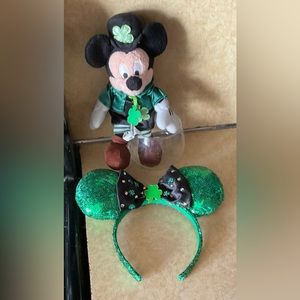 Disney: Minnie Mouse ears for st.patricks day ears and Mickey Mouse bean doll.